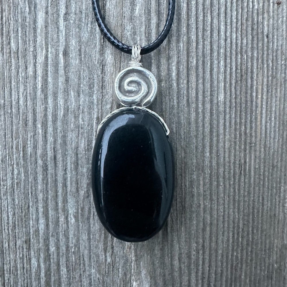 Basalt Necklace for Courage, Strength and Creativity. Swirl for Consciousness.